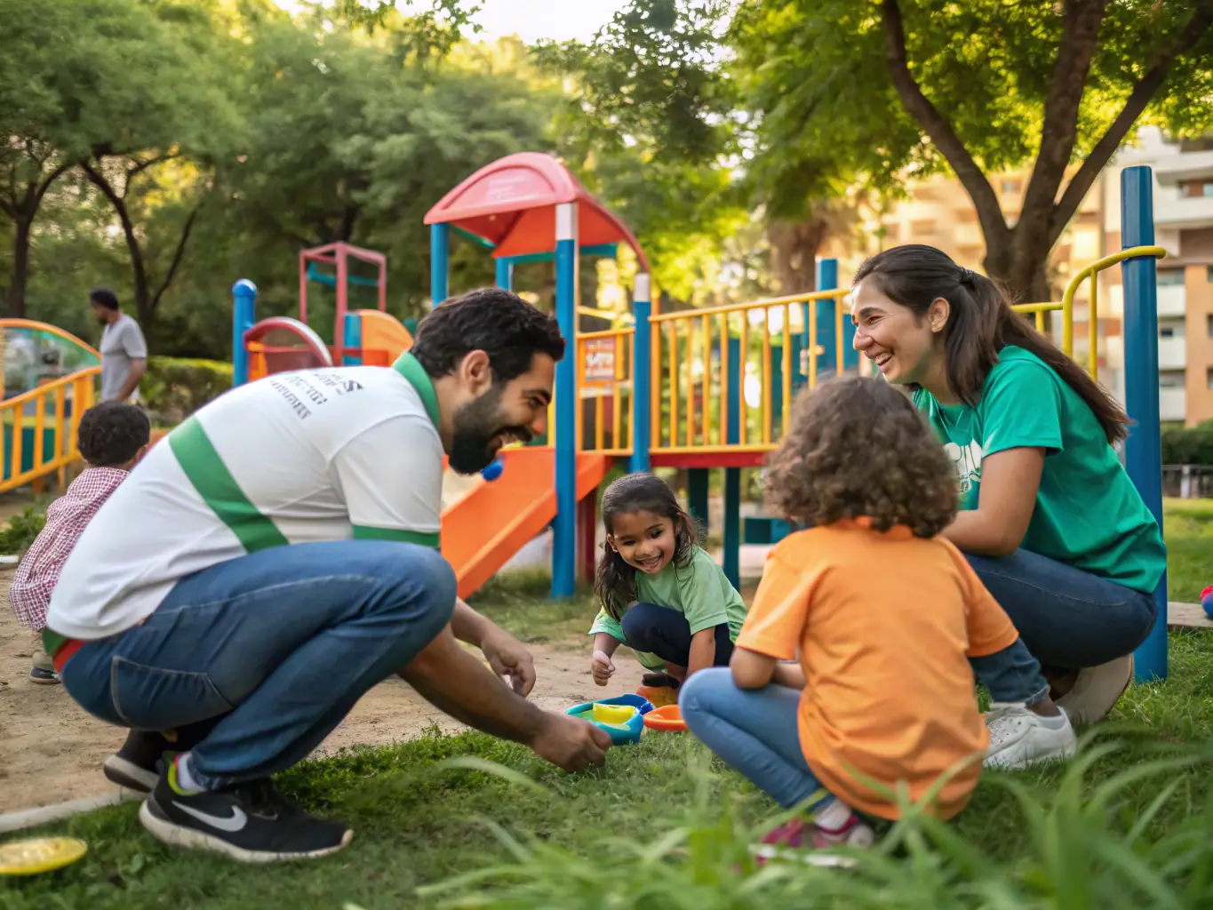 A heartwarming image of volunteers assisting children with disabilities in a recreational activity, highlighting APLLPLDA's community involvement and support network.